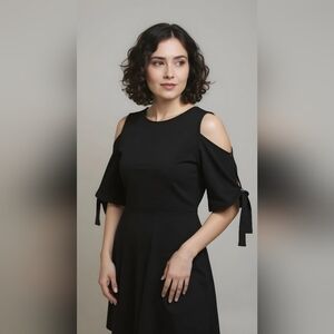 Chico's Elegant Black Dress Cold Shoulder Tie Sleeves Chicos Sz1 New With Tag